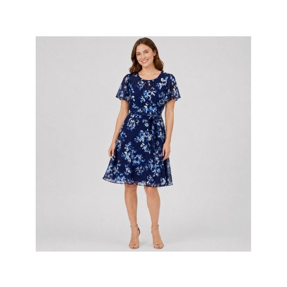 Jessica Howard Women Floral Belted Knee Length Dress Size 10P